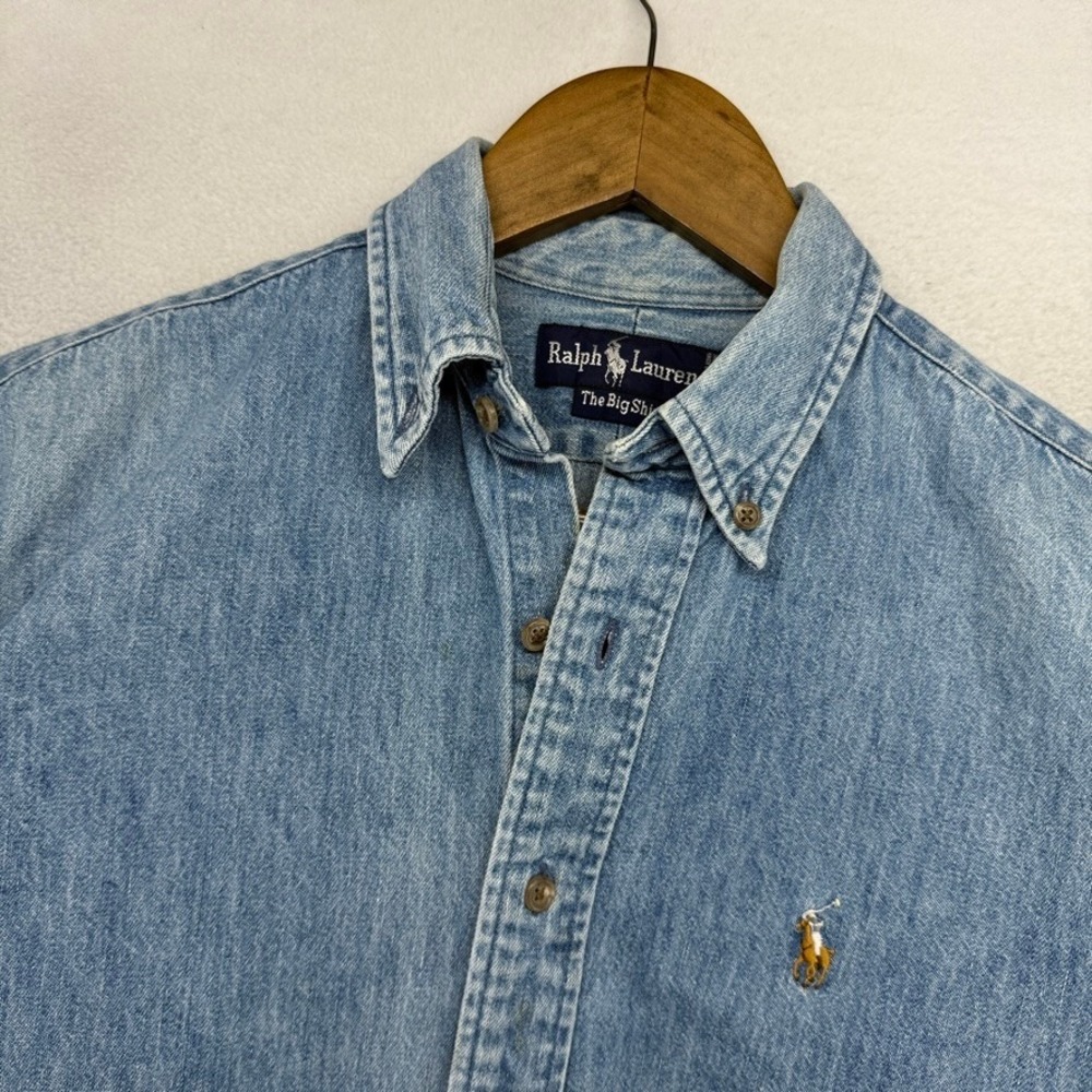 Vintage Ralph Lauren Denim Shirt Women's 6 Blue The Big Shirt Button Down 90s
